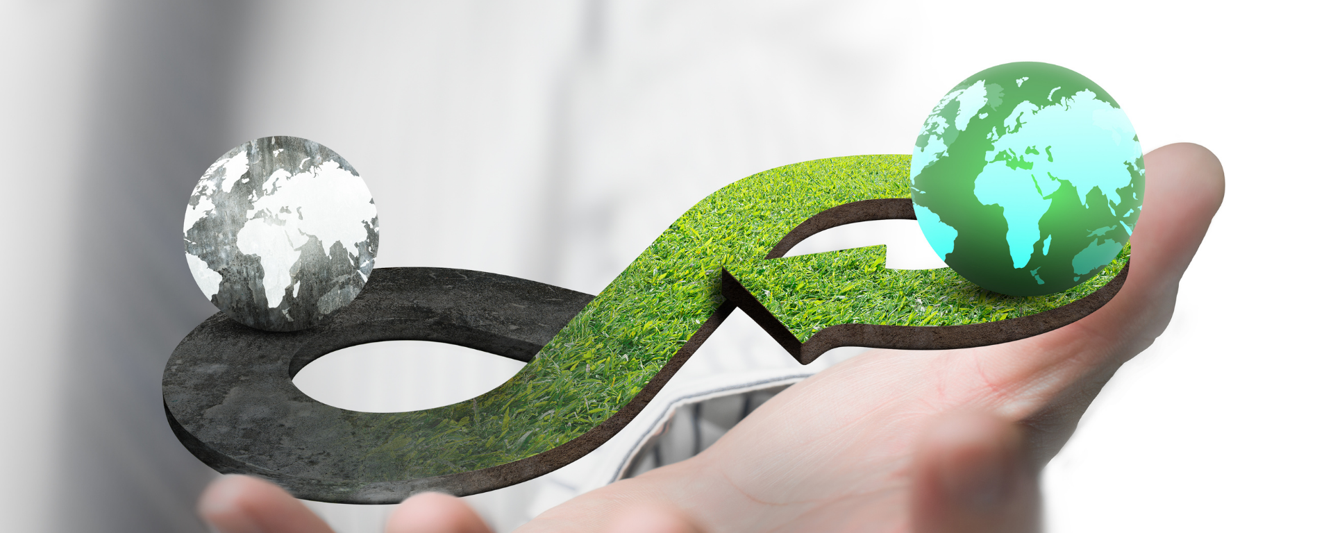 Producción más limpia para una economía circular (curso) Afiche de dos mundos sobre caminos verdes circulares Producción más limpia para una economía circular (curso) Afiche de dos mundos sobre caminos verdes circulares